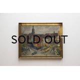 Hans Bendix Pedersen "Town scape with tram cars" Oil on Canvas（銀座店）