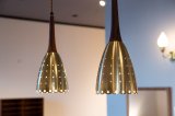 Brass and Rosewood Pendant Lamps（Pair）