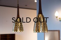 Brass and Rosewood Pendant Lamps（Pair）